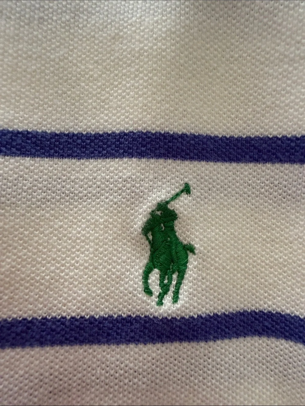 Polo by Ralph Lauren White Polo with Blue Stripes and Green Pony Men’s Custom L
